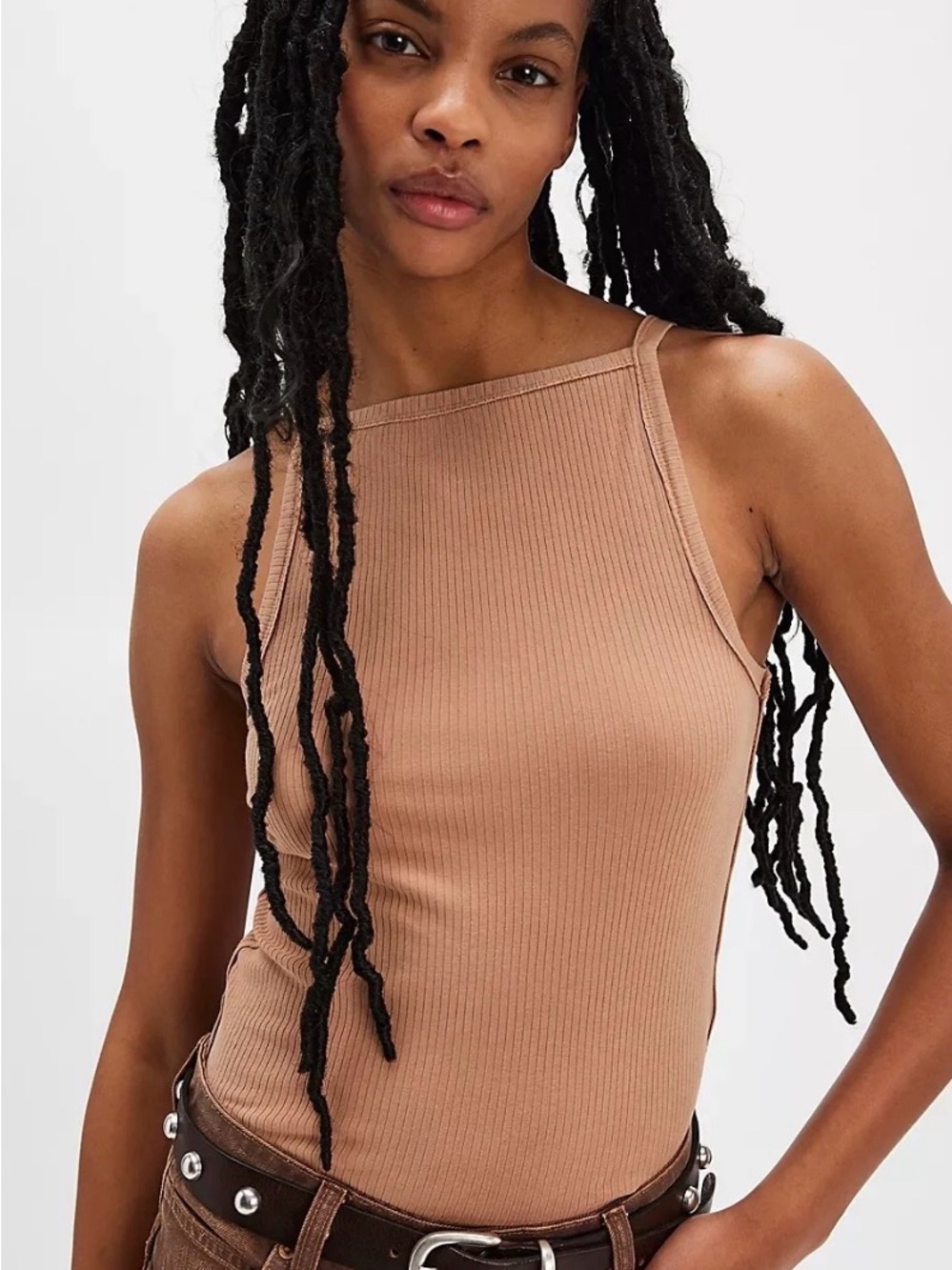 We The Free Ribbed High-neck Mia Tank in Macchiato